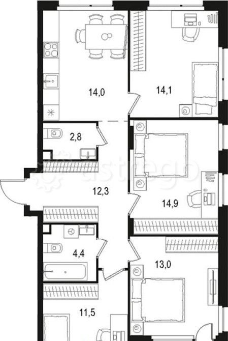 4-комн. квартира, 88.6 м2, 2/15 эт. Москва - изображение 1