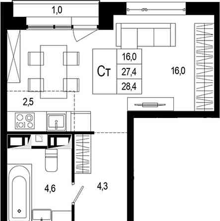 Студия, 27.7 м2, 2/8 эт. Москва