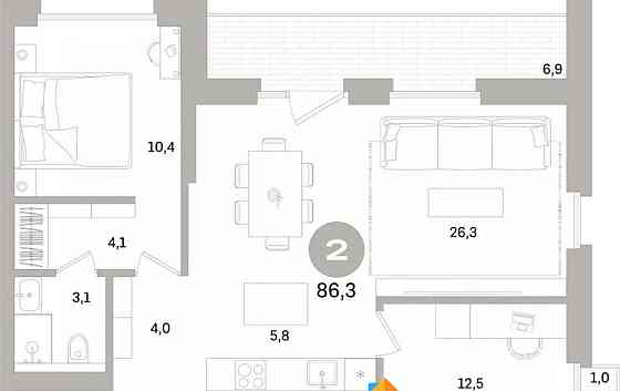 2-комн. квартира, 86.26 м2, 4/15 эт. Санкт-Петербург