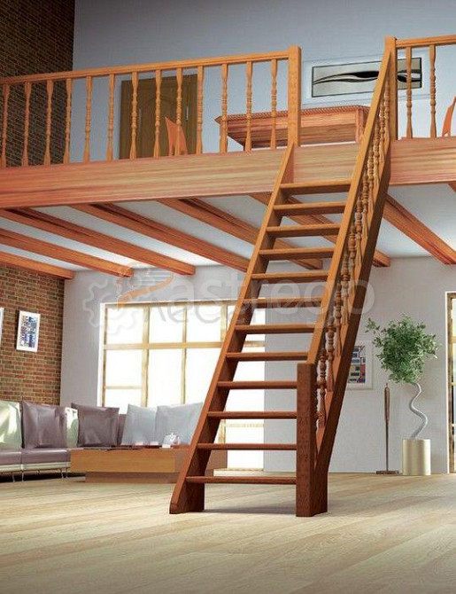 Деревянная лестница прямая ЛЕС-12 универсальная маршевая Новосибирск - изображение 1