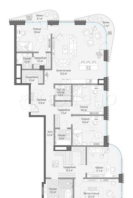 5-комн. квартира, 228 м2, 7/14 эт. Москва - изображение 7