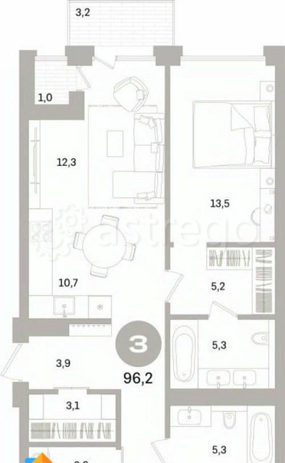 3-комн. квартира, 96.15 м2, 4/10 эт. Санкт-Петербург - изображение 7