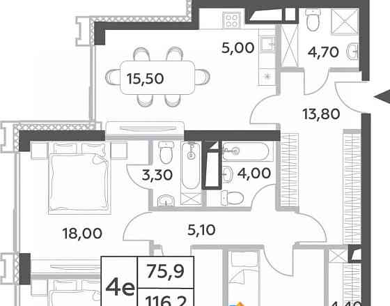 4-комн. квартира, 116.2 м2, 27/52 эт. Москва