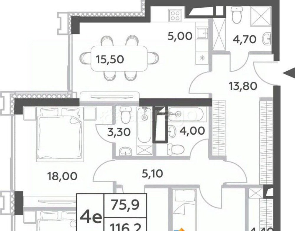 4-комн. квартира, 116.2 м2, 27/52 эт. Москва - изображение 1
