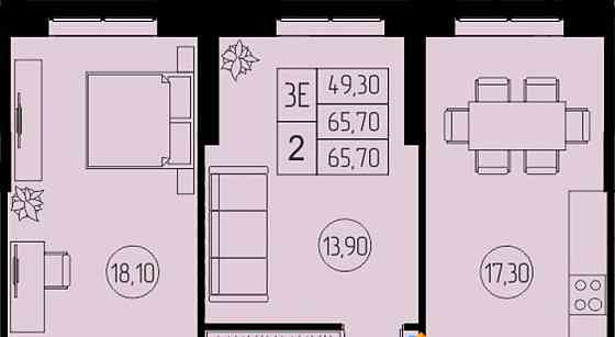 3-комн. квартира, 65.7 м2, 17/23 эт. Пушкино