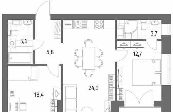 2-комн. квартира, 73 м2, 10/11 эт. Санкт-Петербург