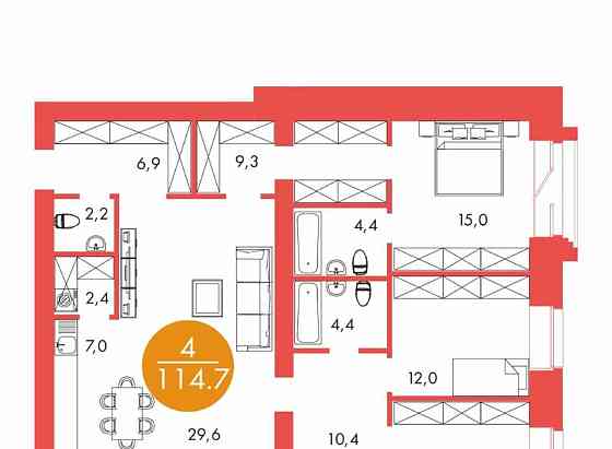 4-комн. квартира, 114.7 м2, 11/17 эт. Красноярск