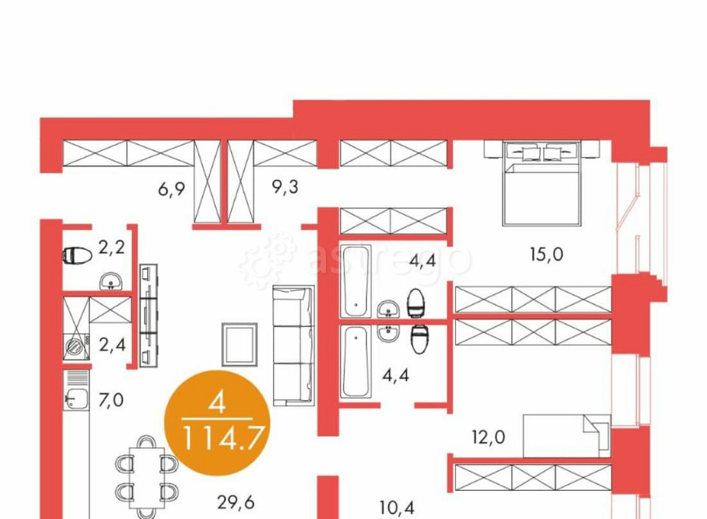 4-комн. квартира, 114.7 м2, 11/17 эт. Красноярск - изображение 1