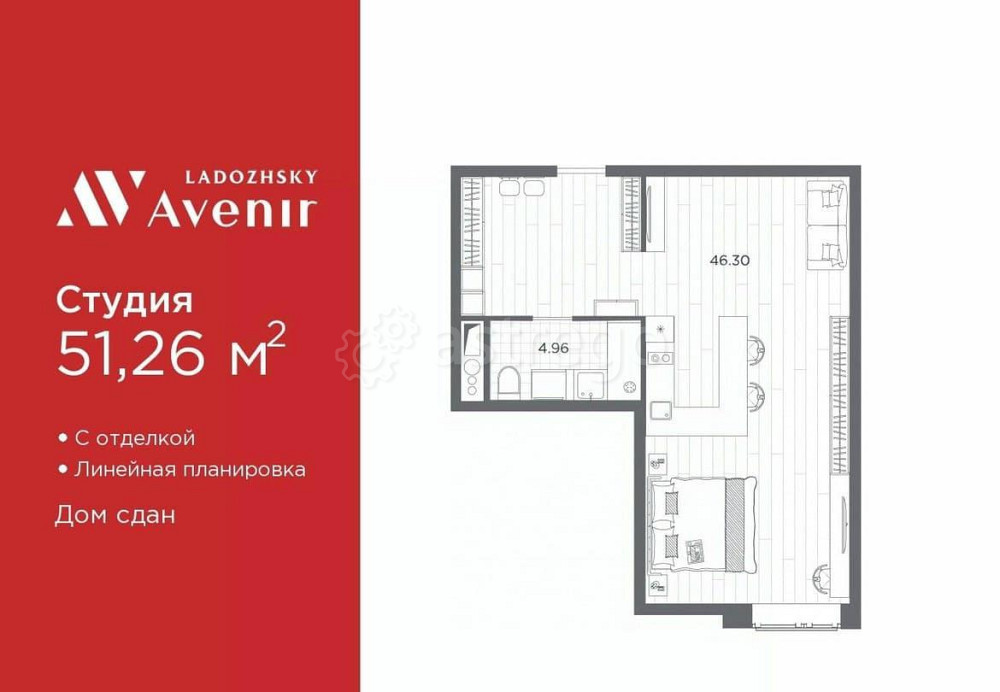 1-комн. апарт-ы, 51.26 м2, 8/14 эт. Санкт-Петербург - изображение 2
