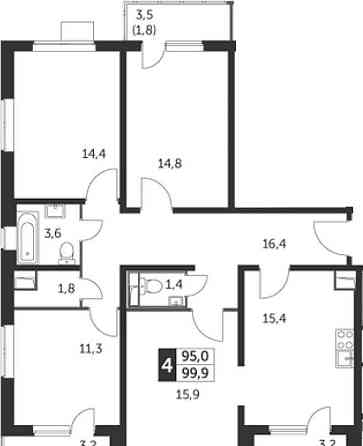 4-комн. квартира, 99.9 м2, 9/25 эт. Москва
