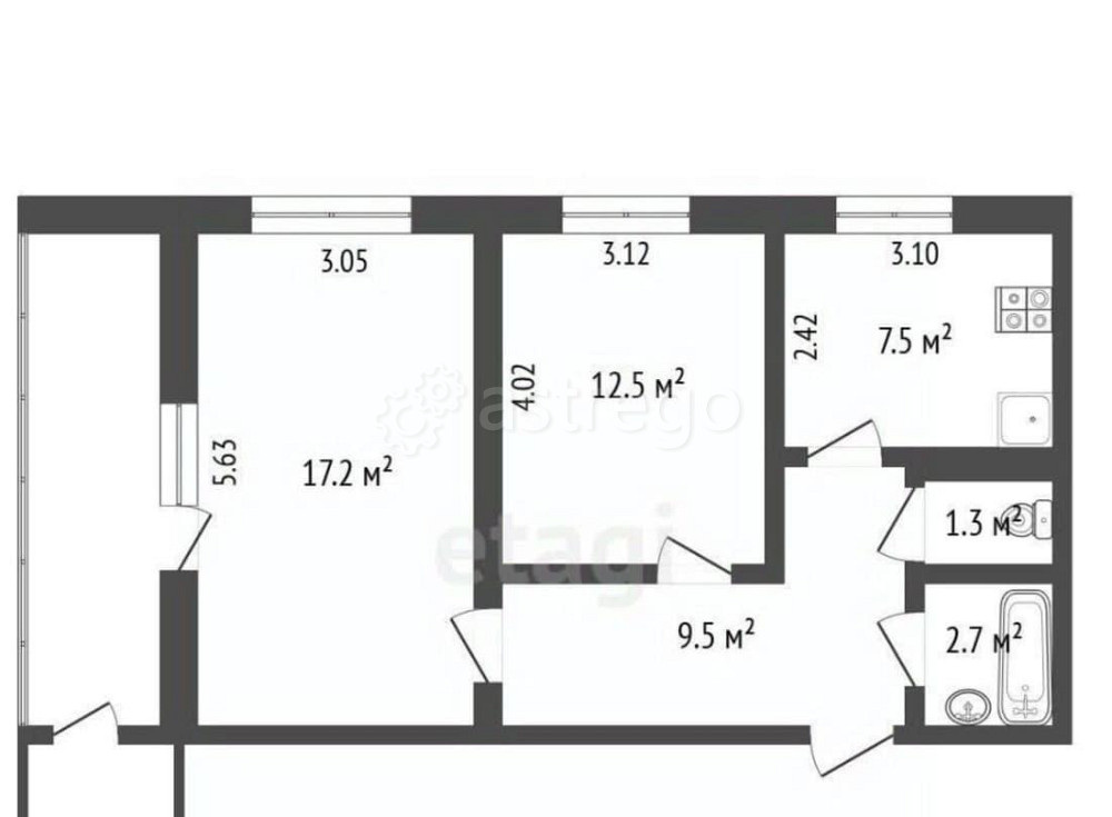 2-комн. квартира, 55.3 м2, 8/9 эт. Луховицы - изображение 2