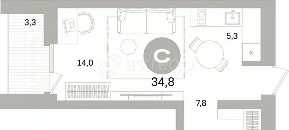Студия, 34.81 м2, 4/16 эт. Санкт-Петербург - изображение 1