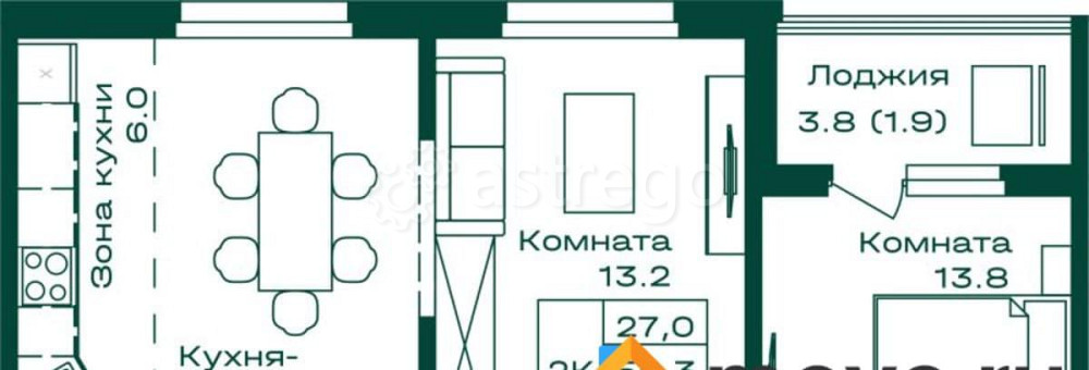 2-комн. квартира, 58.2 м2, 5/8 эт. Майма - изображение 1