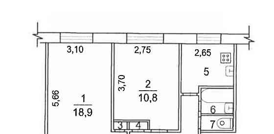2-комн. квартира, 44.7 м2, 2/9 эт. Электросталь