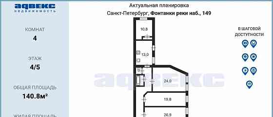 4-комн. квартира, 140.8 м2, 4/5 эт. Санкт-Петербург