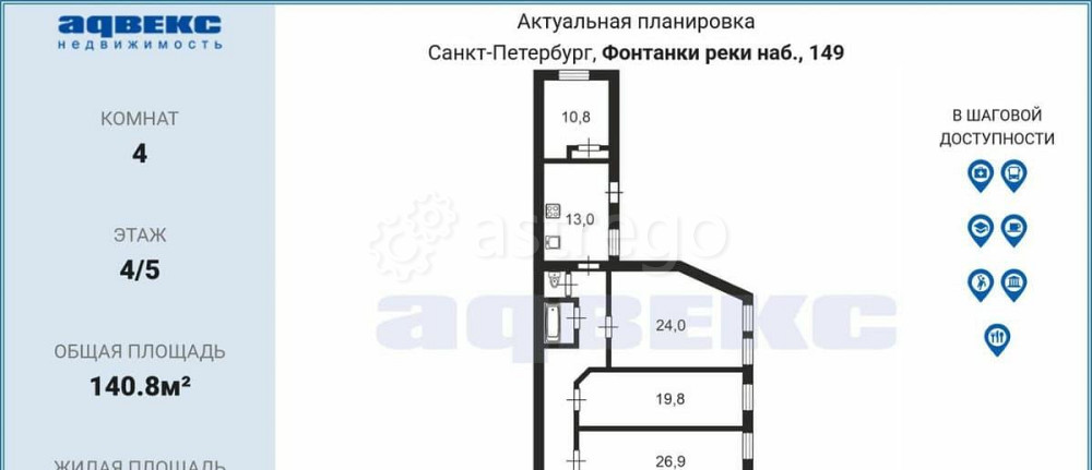 4-комн. квартира, 140.8 м2, 4/5 эт. Санкт-Петербург - изображение 3