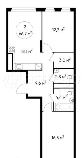 2-комн. квартира, 66 м2, 11/17 эт. Москва - изображение 1