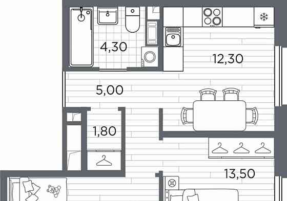 2-комн. квартира, 49.9 м2, 5/5 эт. Санкт-Петербург