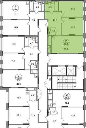 2-комн. квартира, 62 м2, 2/17 эт. Москва