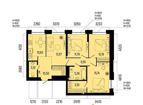4-комн. квартира, 95.44 м2, 22/25 эт. Уфа