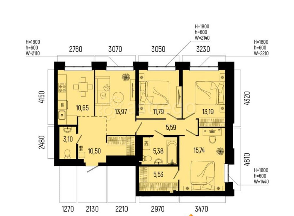 4-комн. квартира, 95.44 м2, 22/25 эт. Уфа - изображение 1