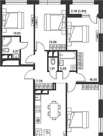 4-комн. квартира, 94.29 м2, 2/15 эт. Москва