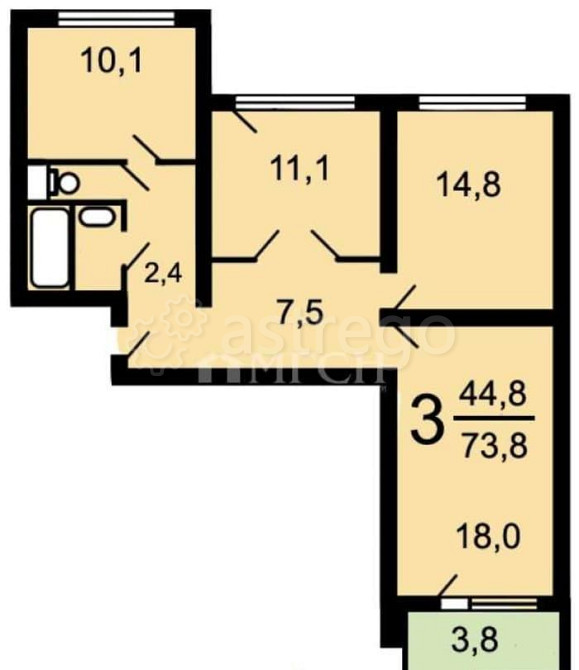 3-комн. квартира, 73.8 м2, 3/17 эт. Москва - изображение 1
