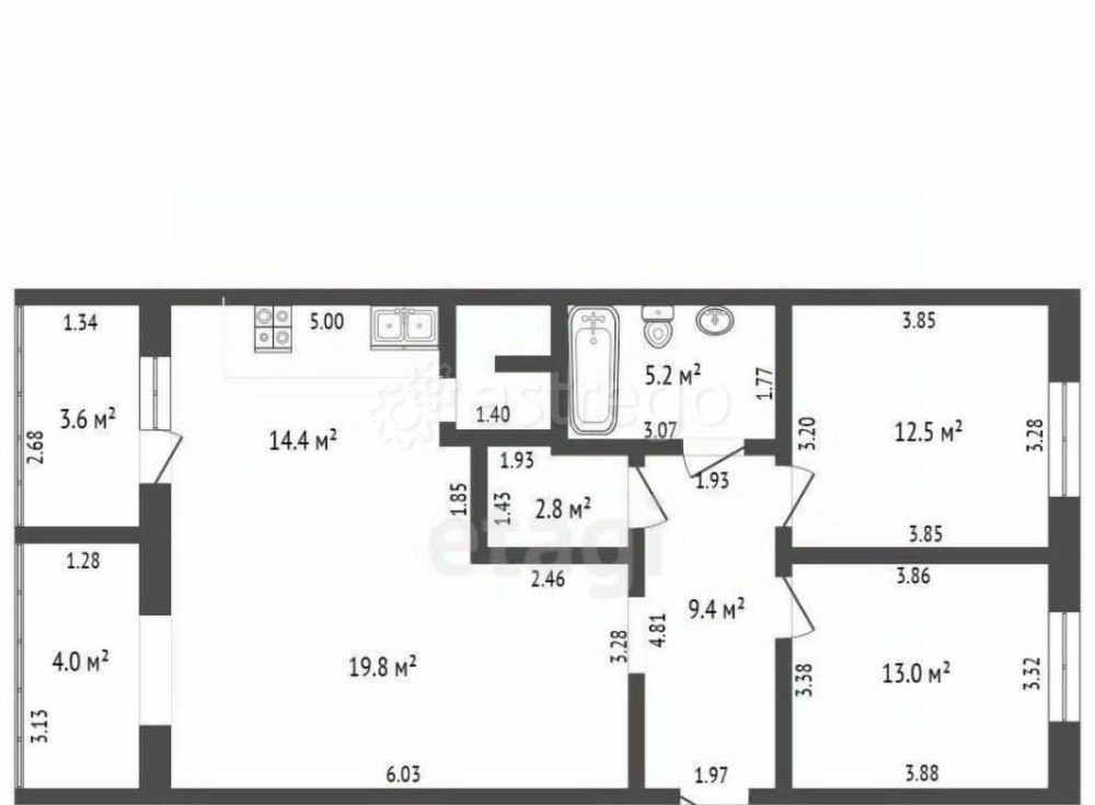 3-комн. квартира, 82.8 м2, 4/6 эт. Стерлитамак - изображение 1