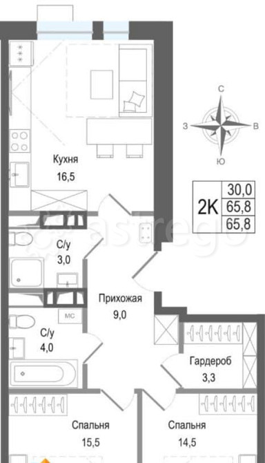 2-комн. квартира, 65.8 м2, 4/8 эт. Королев - изображение 1