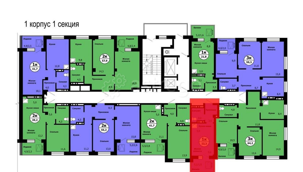 1-комн. квартира, 22.3 м2, 2/19 эт. Красноярск - изображение 2