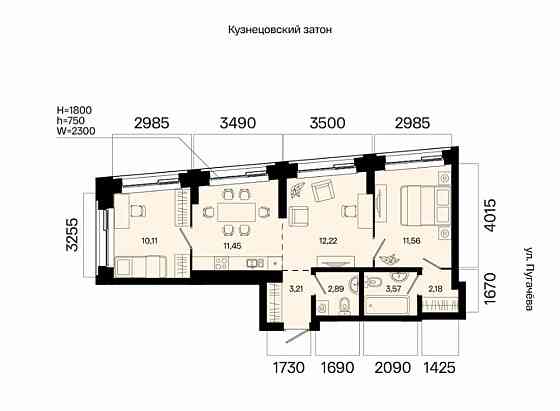 2-комн. квартира, 57.19 м2, 7/31 эт. Уфа