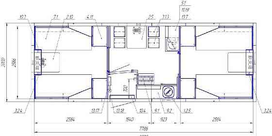 Вагон-дом модели САВА 8х2,8 м, «Жилой на 8 человек, с печью» (на шасси/на раме) Братск