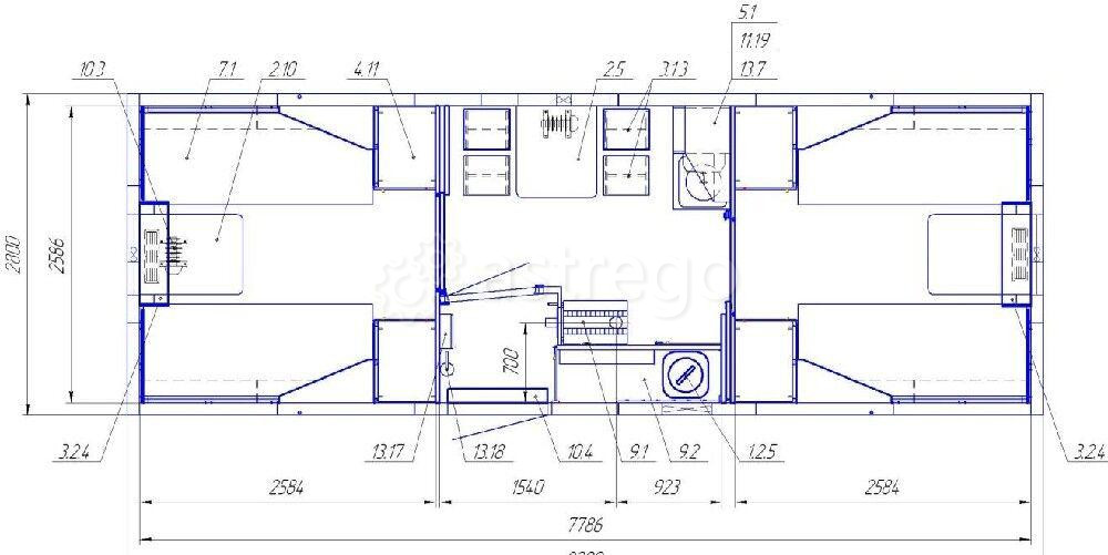 Вагон-дом модели САВА 8х2,8 м, «Жилой на 8 человек, с печью» (на шасси/на раме) Братск - изображение 1