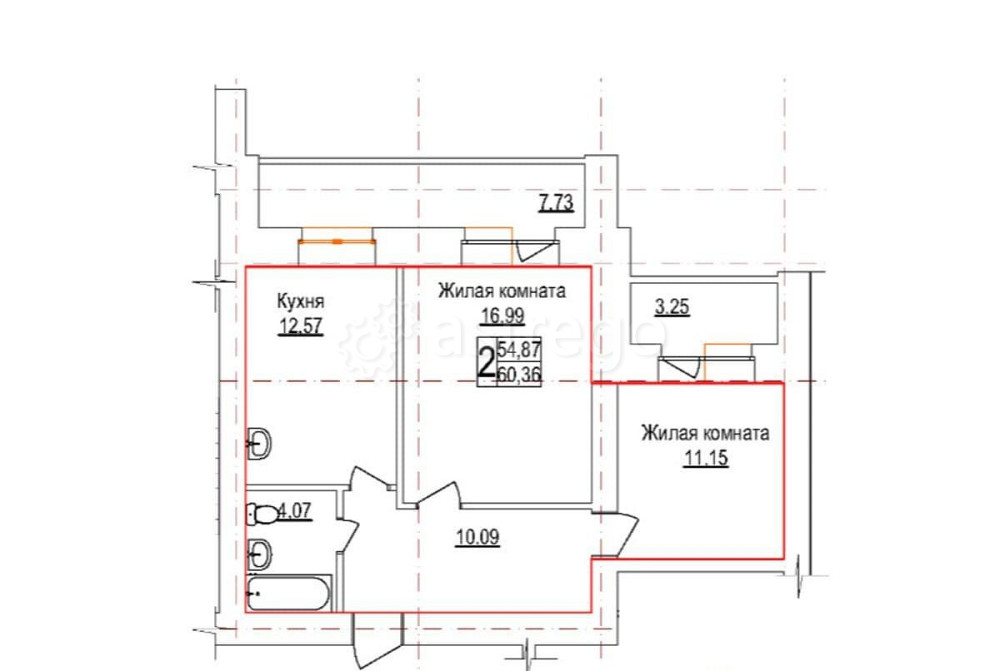 2-комн. квартира, 60.36 м2, 10/10 эт. Благовещенск - изображение 7