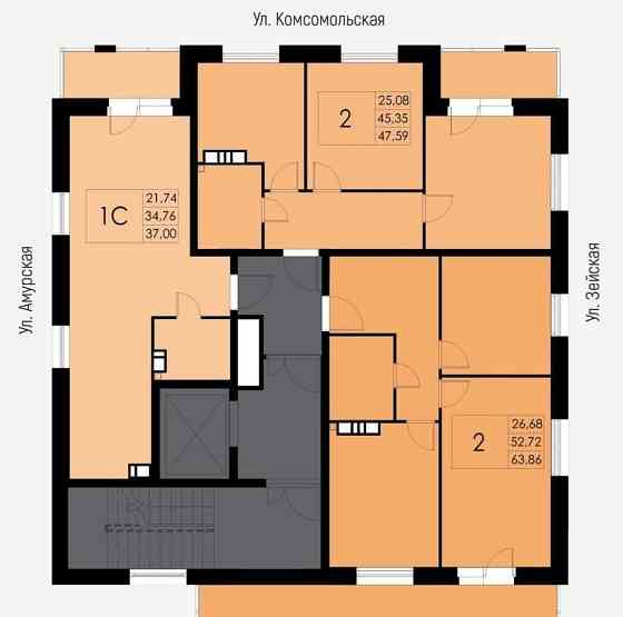 2-комн. квартира, 47 м2, 6/8 эт. Благовещенск