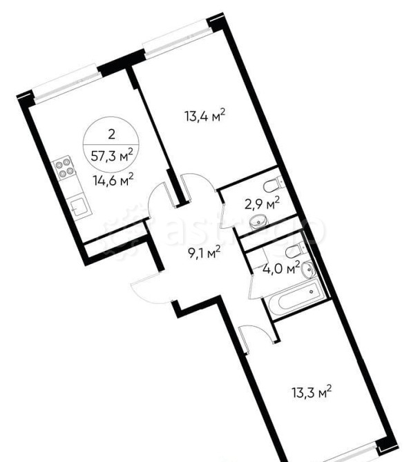 2-комн. квартира, 57 м2, 2/17 эт. Москва - изображение 1
