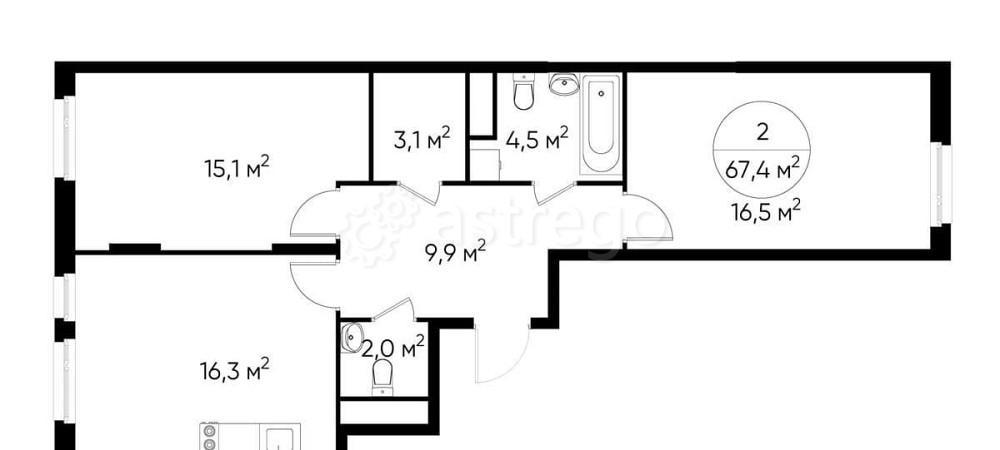 2-комн. квартира, 67 м2, 12/17 эт. Москва - изображение 1