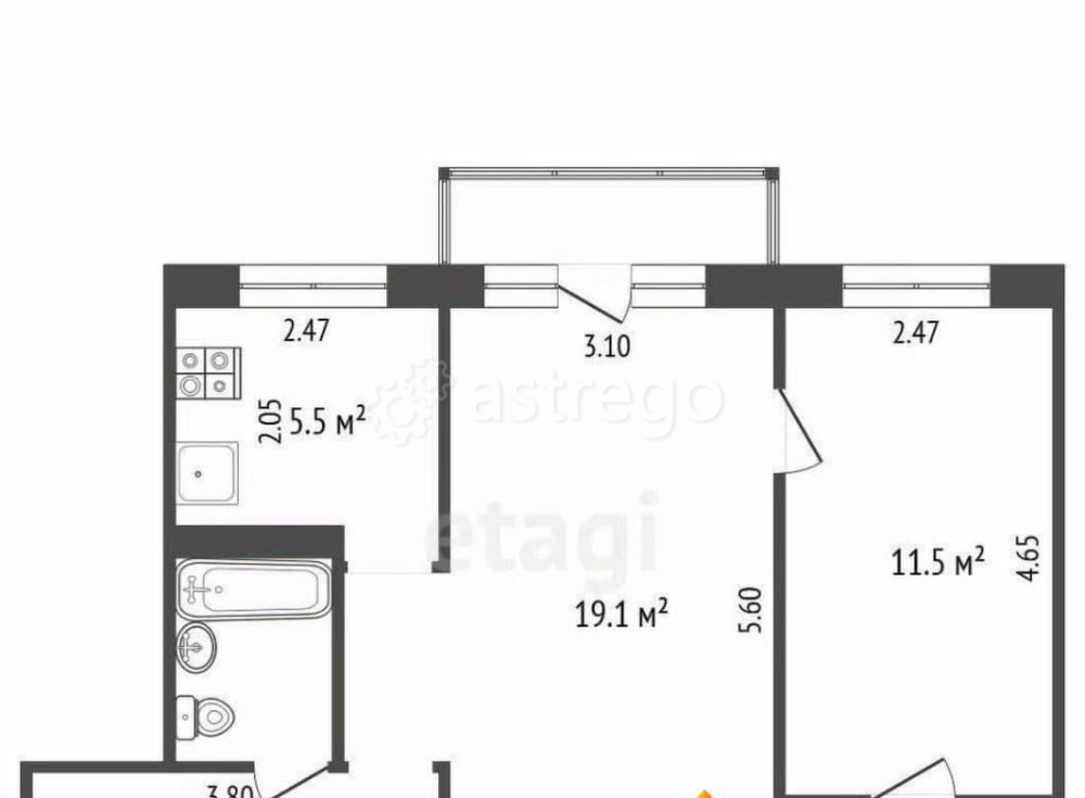 2-комн. квартира, 45.6 м2, 3/5 эт. Бронницы - изображение 2