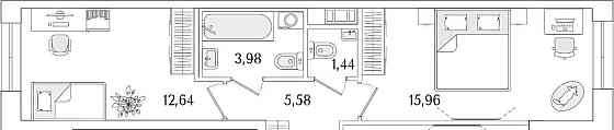 2-комн. квартира, 52.84 м2, 2/13 эт. Санкт-Петербург