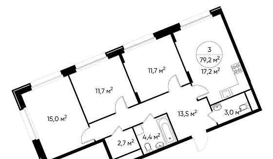3-комн. квартира, 79 м2, 3/17 эт. Москва