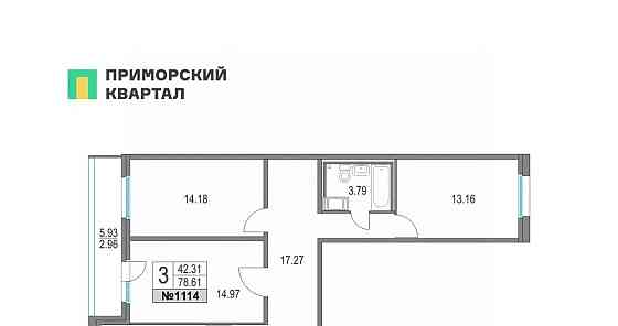 3-комн. квартира, 78.61 м2, 18/25 эт. Санкт-Петербург