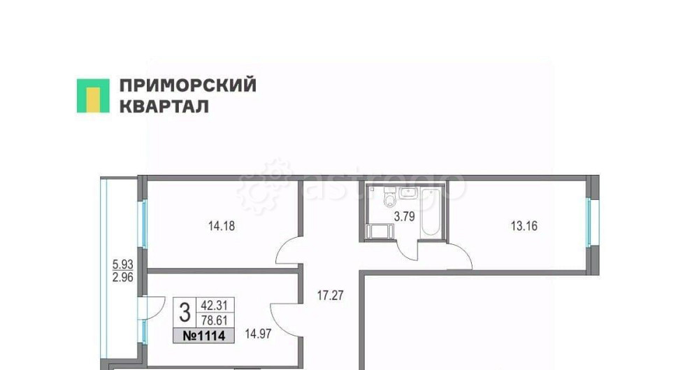 3-комн. квартира, 78.61 м2, 18/25 эт. Санкт-Петербург - изображение 2