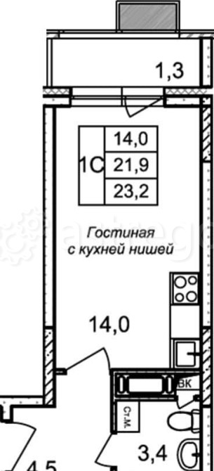 Студия, 23.2 м2, 16/17 эт. Москва - изображение 2