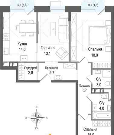 3-комн. квартира, 81.3 м2, 5/8 эт. Королев