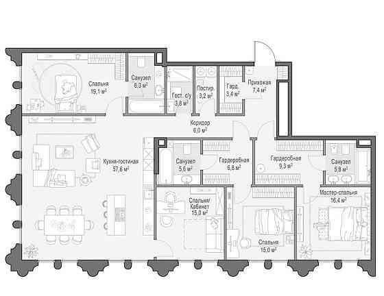 4-комн. квартира, 180.7 м2, 9/12 эт. Москва