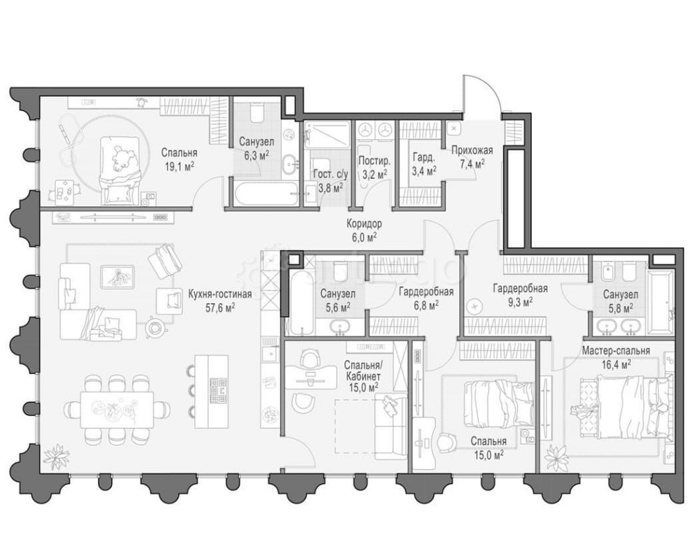 4-комн. квартира, 180.7 м2, 9/12 эт. Москва - изображение 1