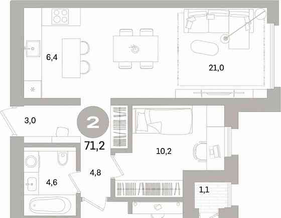 2-комн. квартира, 71.15 м2, 11/16 эт. Санкт-Петербург