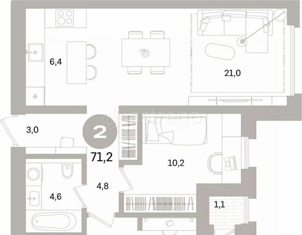 2-комн. квартира, 71.15 м2, 11/16 эт. Санкт-Петербург - изображение 1