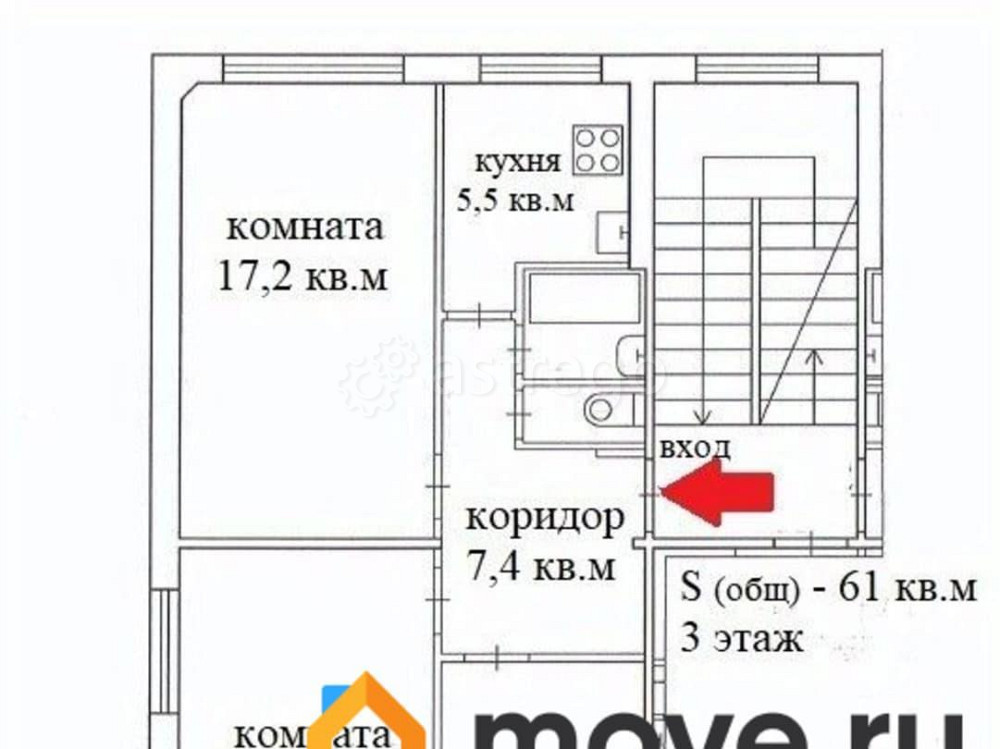 3-комн. квартира, 61 м2, 3/5 эт. Архангельск - изображение 6
