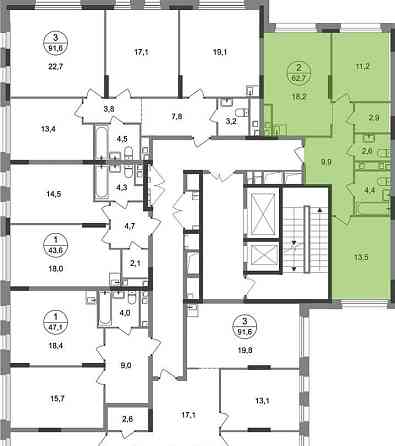 2-комн. квартира, 62 м2, 2/17 эт. Москва